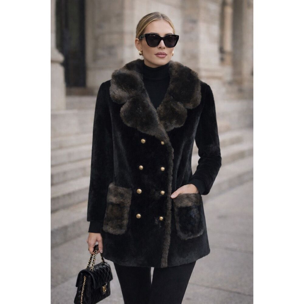 Vintage 60’s Borgana By Fairmoor Faux Fur Double Breasted Mid Length Coat